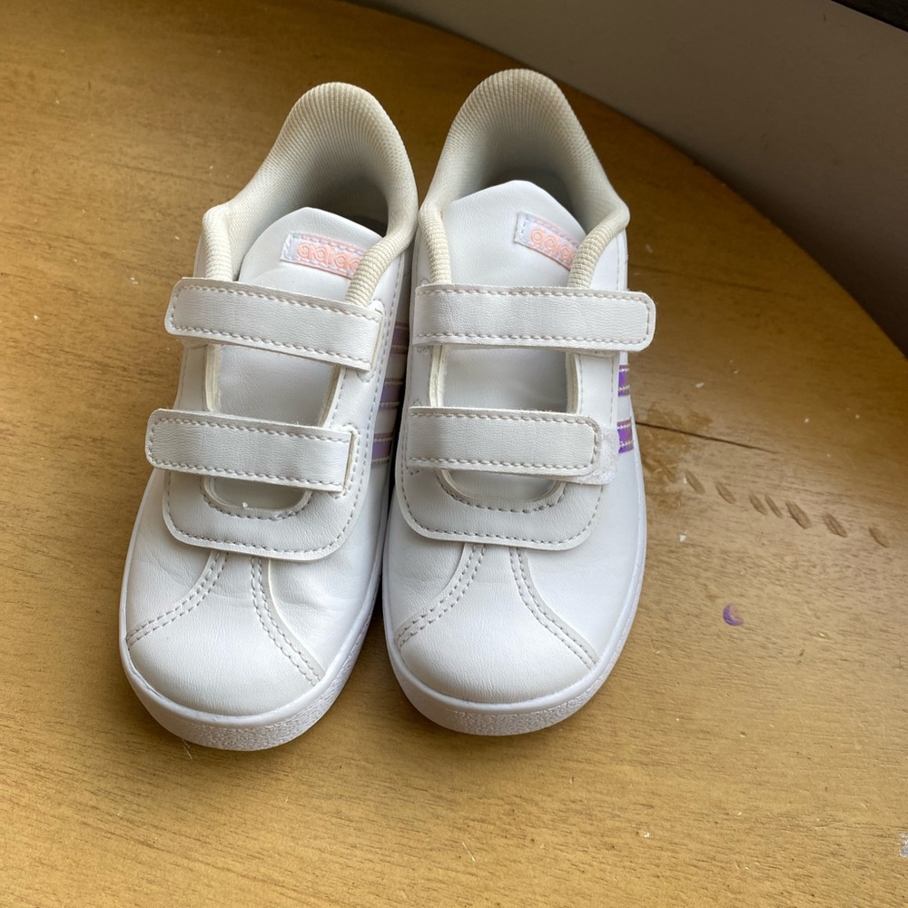 Kids White and Purple Velcro Sneakers